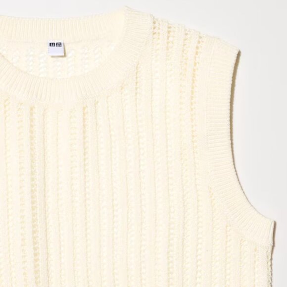 Uniqlo Mesh Short Sweater Sleeveless Top Cream Off White Size XXS (fits XS) NEW - Picture 4 of 5